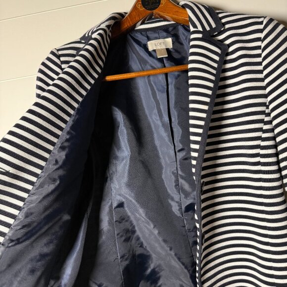 LOFT Nautical Navy and White Stripe Blazer-Jacket Sz 6 - Picture 6 of 7